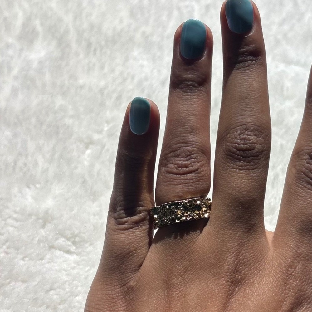 Textured Gold Tone Molten Metal Statement Band Ring Wide Organic Design